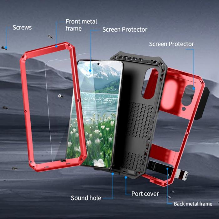 R-JUST - R-JUST Galaxy S25 Edge Skal PC + Silikon + Metall Röd