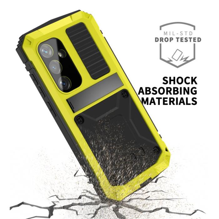 R-JUST - R-JUST Galaxy S25 Skal PC + Silikon + Metall Kickstand Gul