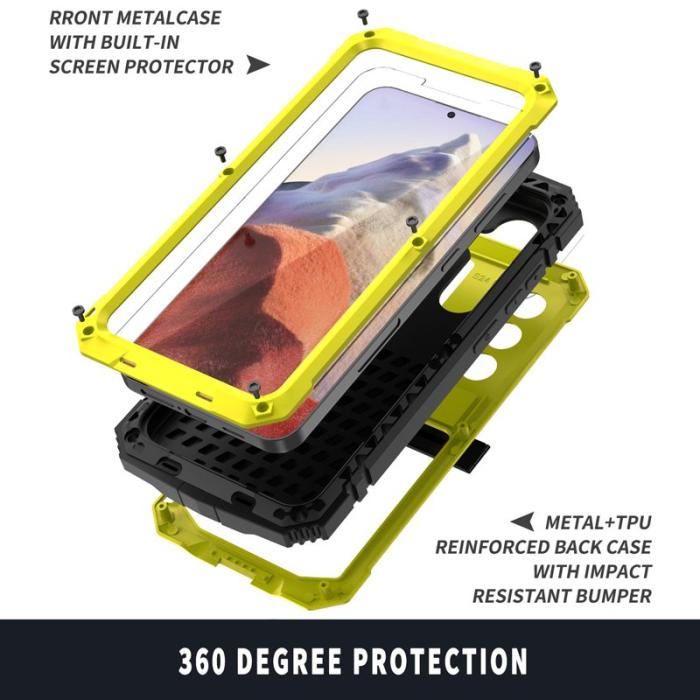 R-JUST - R-JUST Galaxy S25 Skal PC + Silikon + Metall Kickstand Gul