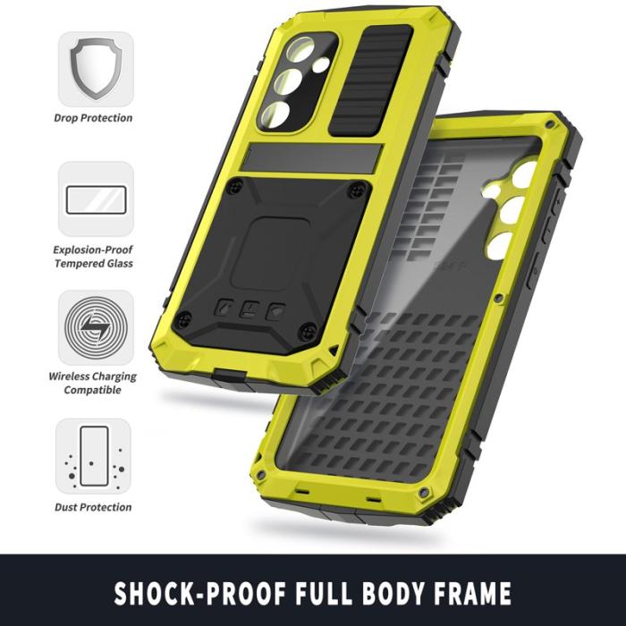 R-JUST - R-JUST Galaxy S25 Skal PC + Silikon + Metall Kickstand Gul