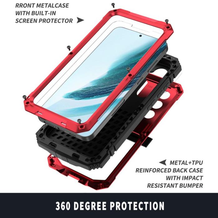 R-JUST - R-JUST Galaxy S25+ Skal PC + Silikon + Metall Kickstand Röd