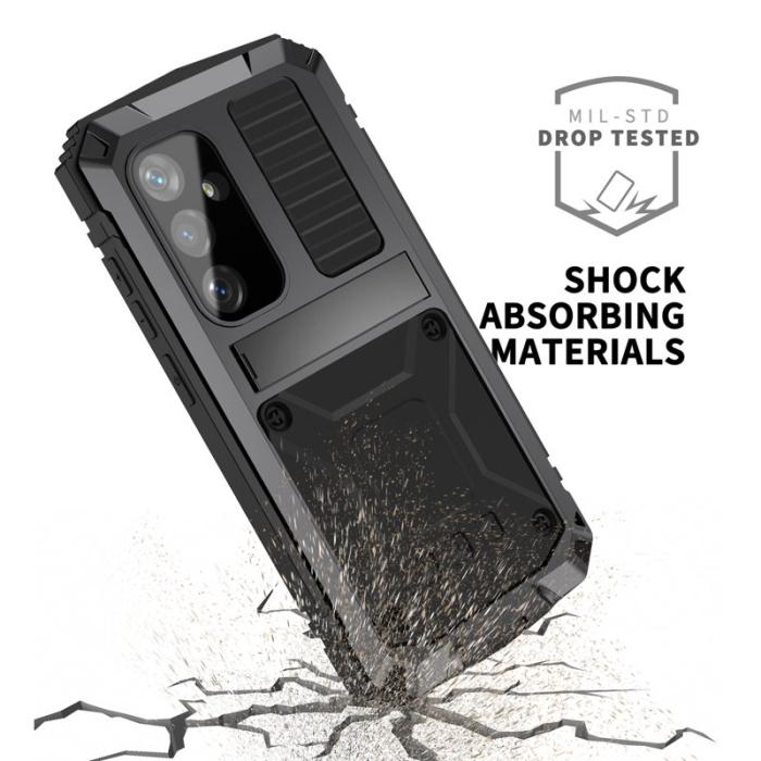 R-JUST - R-JUST Galaxy S25+ Skal PC + Silikon + Metall Ställ - Svart