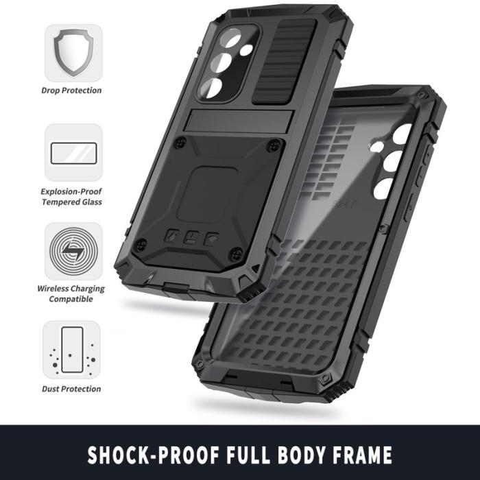R-JUST - R-JUST Galaxy S25+ Skal PC + Silikon + Metall Ställ - Svart