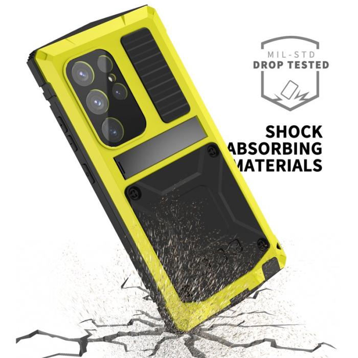 R-JUST - R-JUST Galaxy S25 Ultra Skal PC + Silikon + Metall Kickstand Gul