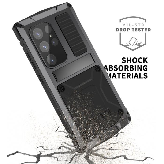 R-JUST - R-JUST Galaxy S25 Ultra Skal PC + Silikon + Metall Kickstand Svart
