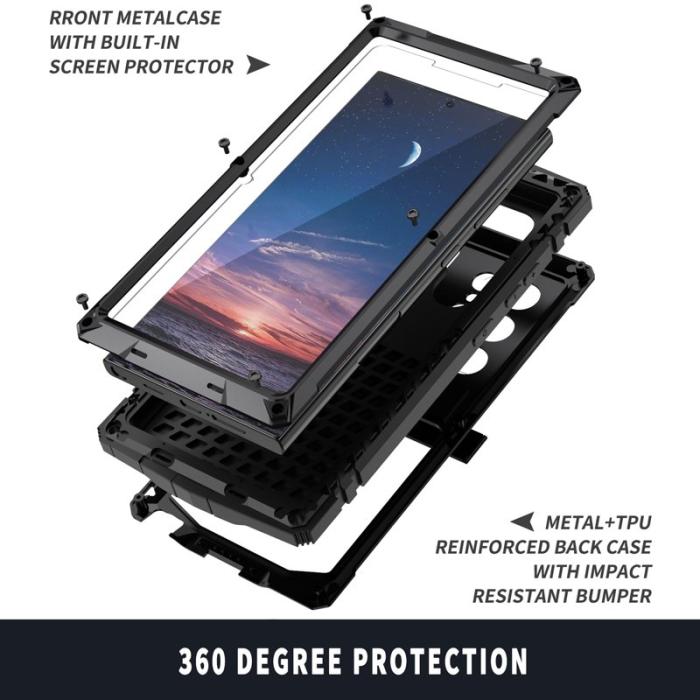 R-JUST - R-JUST Galaxy S25 Ultra Skal PC + Silikon + Metall Kickstand Svart