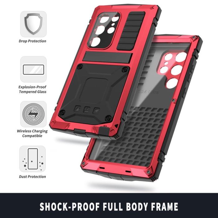 R-JUST - R-JUST Galaxy S25 Ultra Skal PC + Silikon + Metall Röd