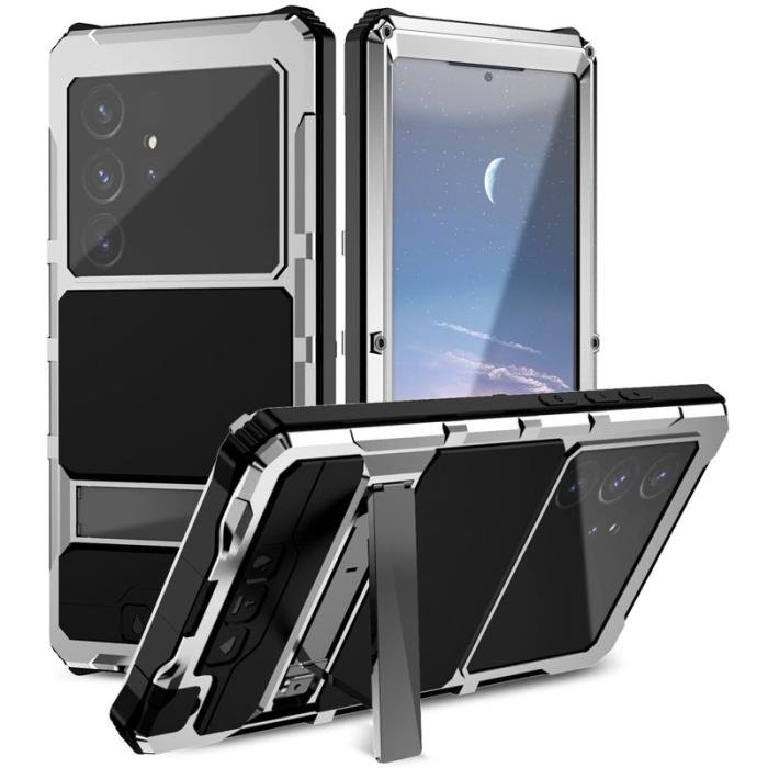 R-JUST - R-JUST Galaxy S25 Ultra Skal PC + Silikon + Metall Silver