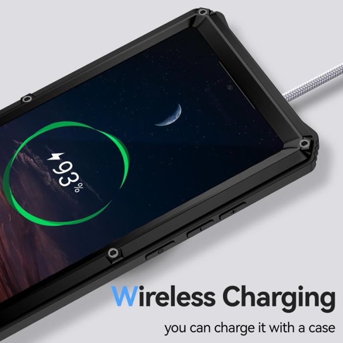 R-JUST - R-JUST Galaxy S25 Ultra Skal PC Silikon Metall Ställ - Svart