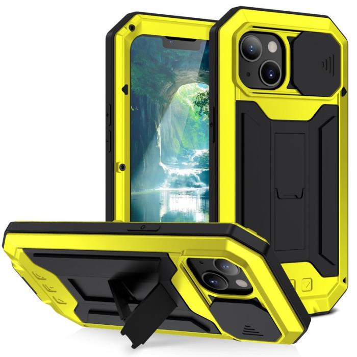 R-JUST - R-JUST Slide Camera Cover iPhone 13 Skal Shockproof Gul