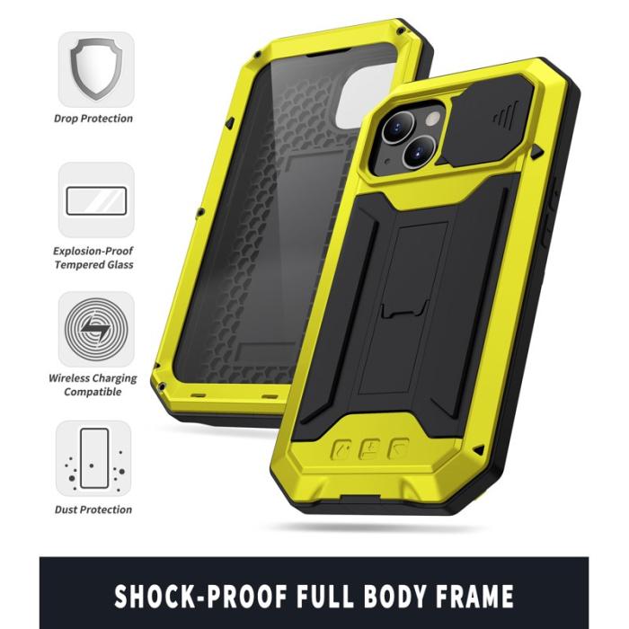 R-JUST - R-JUST Slide Camera Cover iPhone 13 Skal Shockproof Gul