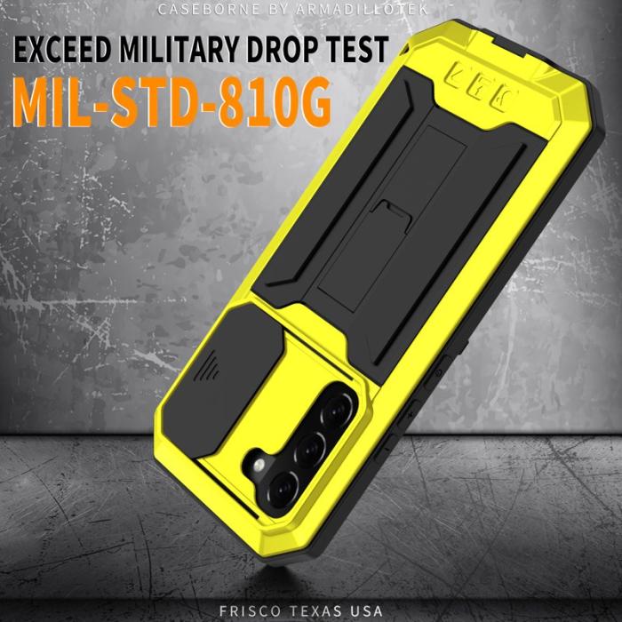 R-JUST - R-JUST Sliding Kamera Fodral med Ställ för Galaxy S22 5G - Gul