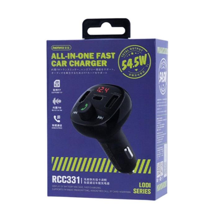 OEM - REMAX RCC331 LODI Multifunktionell Billaddare 54.5W 2 USB-A + 1 Type-C FM Radio