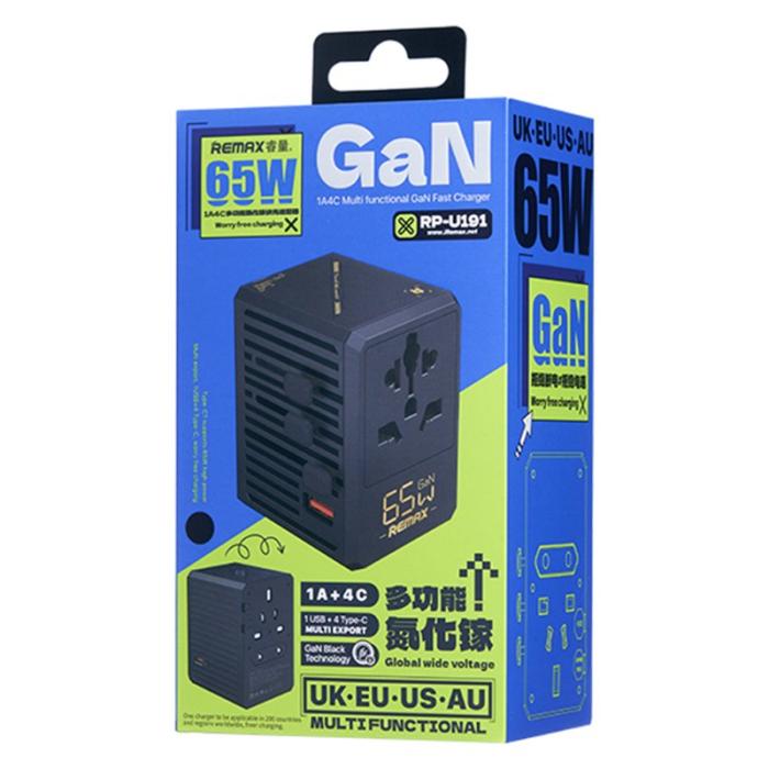 OEM - REMAX RP-U191 65W GaN Snabbladdare 1A4C Multiport Adapter för flera enheter
