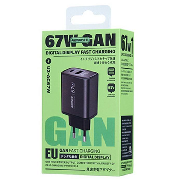 OEM - REMAX U2-AC 67W GaN Snabbladdare med digital display - EU-plugg, vit