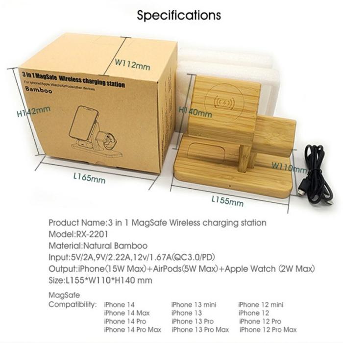 OEM - RX-2201 3-i-1 Magnetisk Trådlös Laddare för Apple Watch, iPhone, AirPods