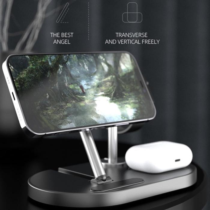 OEM - 4-i-1 Fällbar 15W Magnetisk Trådlös Laddare med Nattlampa - Vit