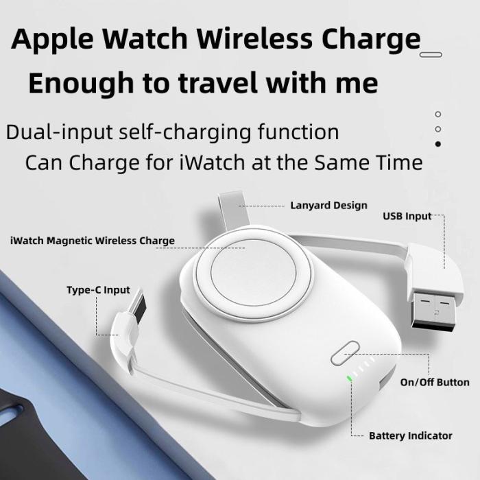 OEM - Magnetisk trådlös laddare för Apple Watch, 1200mAh, med Type-C/USB kabel