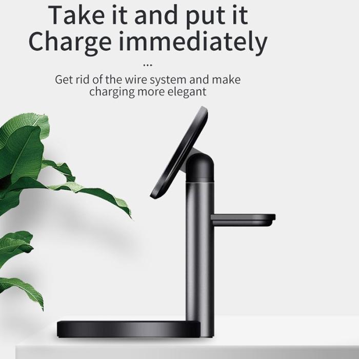 OEM - 3-i-1 15W Magnetisk Trådlös Laddare Ställ för iPhone 12 - Svart