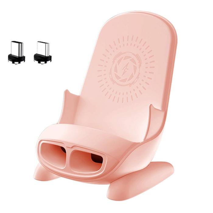 OEM - Magnetisk Adapter Trådlös Laddningsställ med Ljudförstärkare - Rosa
