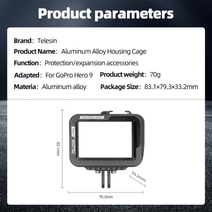 TELESIN - TELESIN AT1102 Aluminium Skal för GoPro Hero 10/9 - Svart