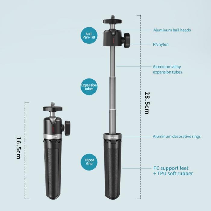 TELESIN - TELESIN GP-MNP-091-W Mini Selfie Stick Tripod Svart