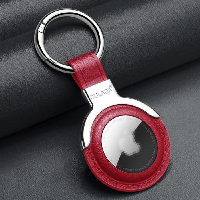 SULADA - SULADA AirTag Fodral i Metall och Läder - Röd