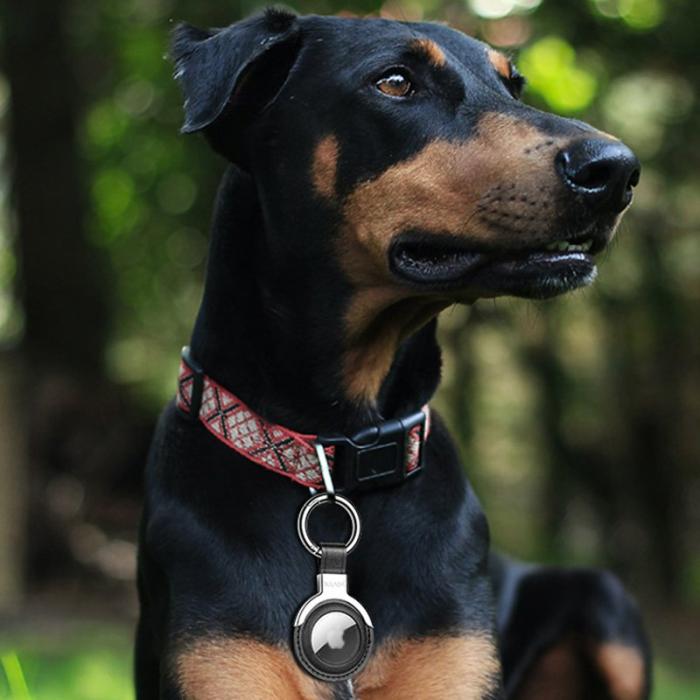 SULADA - SULADA AirTag Fodral i Metall och Läder - Röd