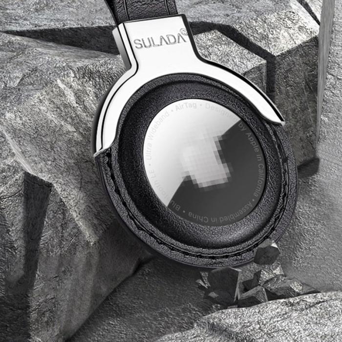 SULADA - SULADA AirTag Fodral i Metall och Läder - Röd