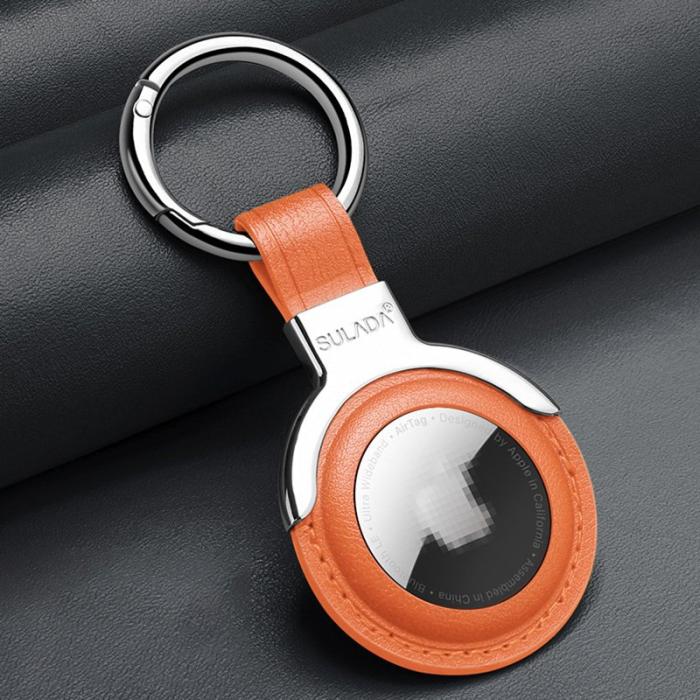 SULADA - SULADA AirTag Skyddsfodral i Metall och Läder - Orange