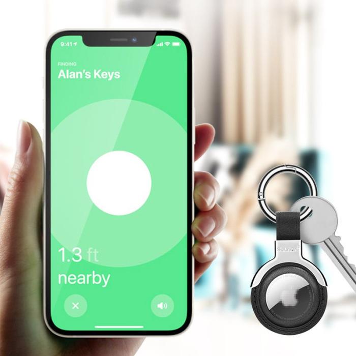 SULADA - SULADA AirTag Skyddsfodral i Metall och Läder - Orange