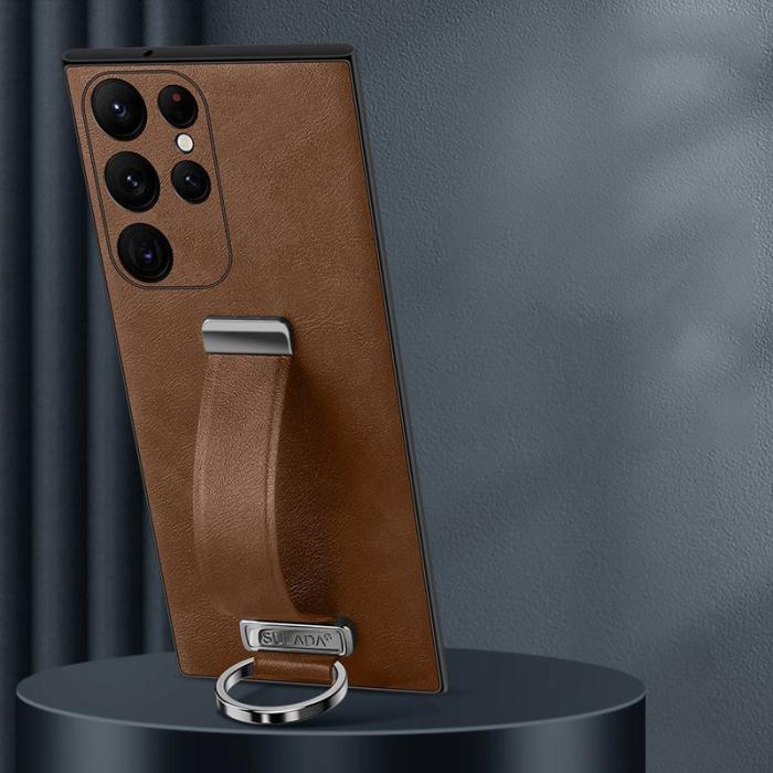 SULADA - SULADA Fashion Series Galaxy S23 Ultra Skal Läder Brun