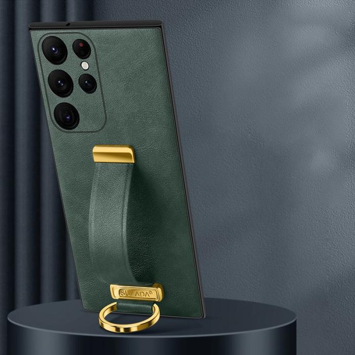 SULADA - SULADA Fashion Series Galaxy S23 Ultra Skal Läder Grön