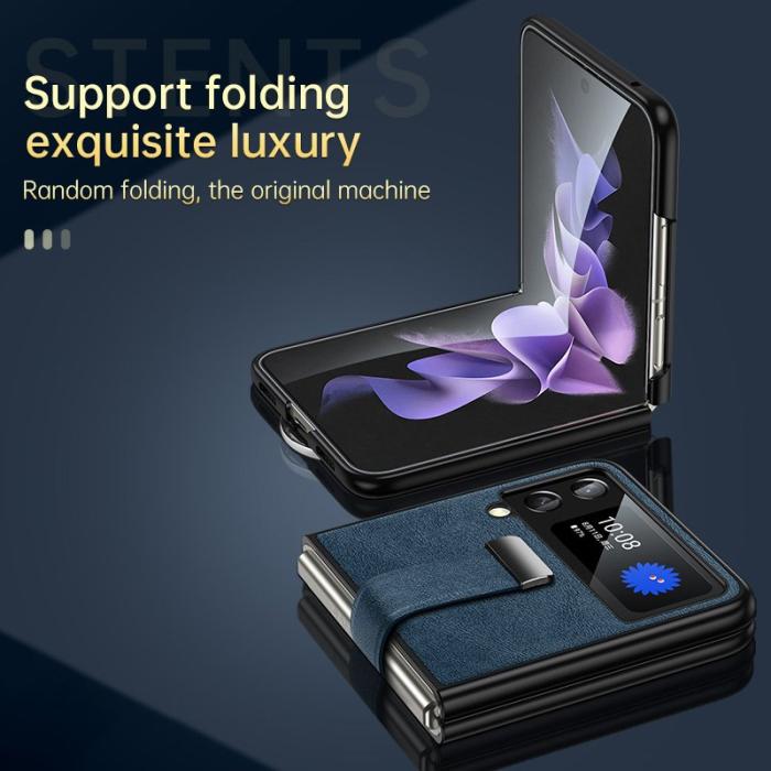 SULADA - SULADA Fashion Series Galaxy Z Flip4 Skal Waxy Läder Röd