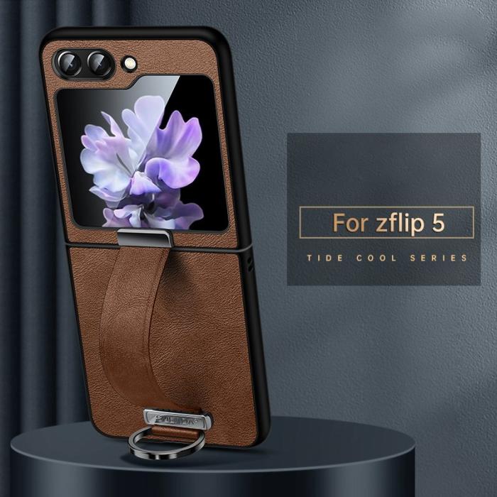 SULADA - SULADA Fashion Series Galaxy Z Flip5 Skal PU Läder Brun