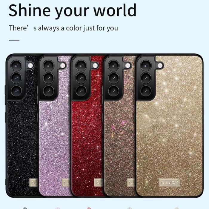 SULADA - SULADA Glitter Sequins Anti-drop Skal PU Läder Galaxy S22 5G - Lila