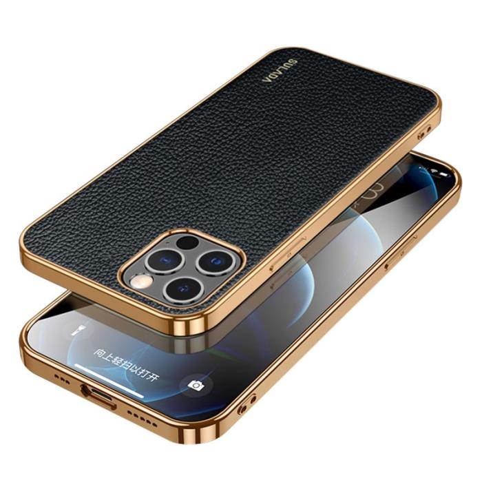 SULADA - SULADA iPhone 13 Pro Skal PU Läder Litchi Textur Svart