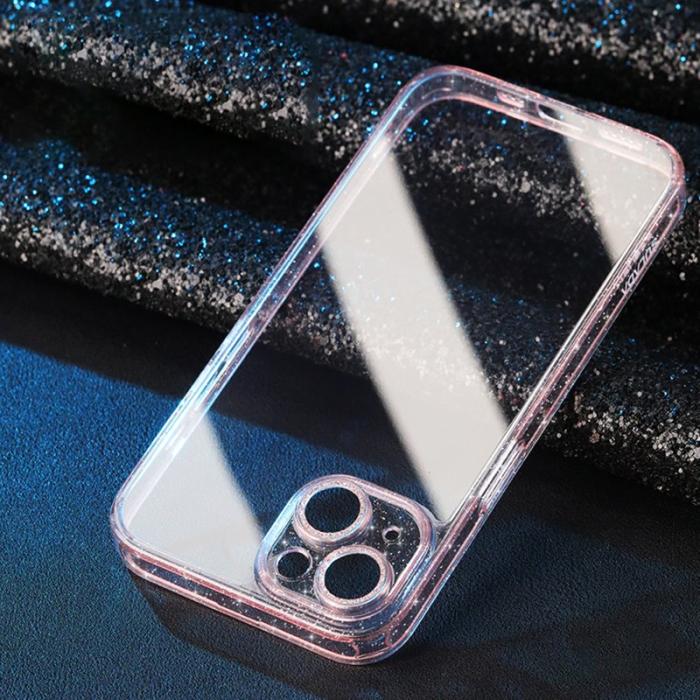 SULADA - SULADA iPhone 13 Skal Tempererat Glas + Glitter TPU Ram - Rosa