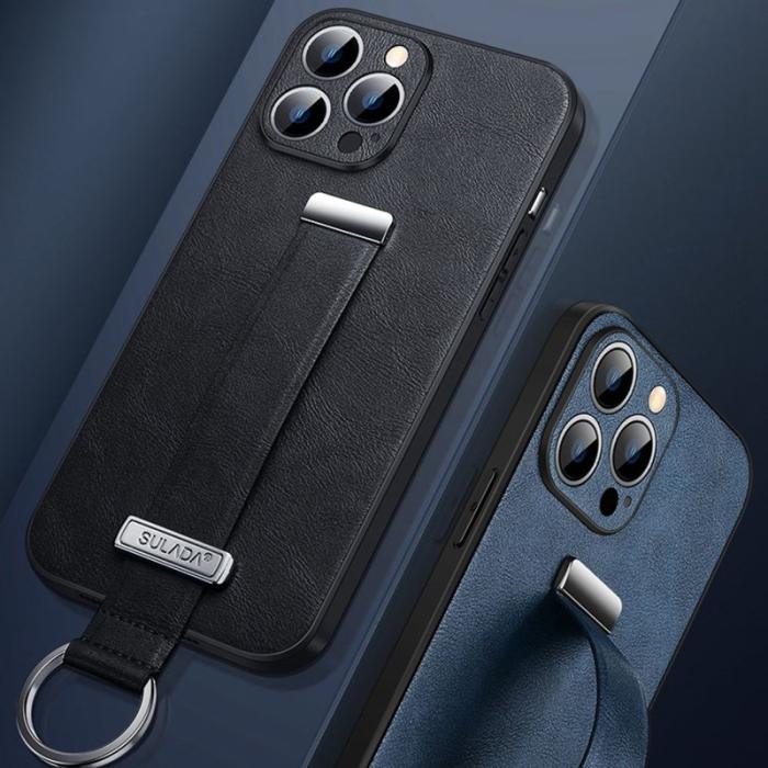 SULADA - SULADA iPhone 14 Pro Skal Crazy Horse Läder Blå med Ställning