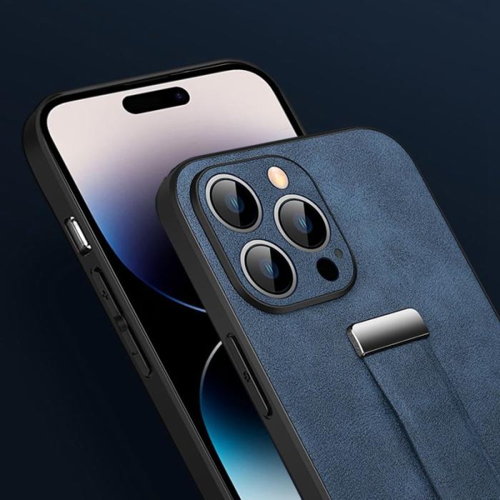 SULADA - SULADA iPhone 14 Pro Skal Crazy Horse Läder Blå med Ställning