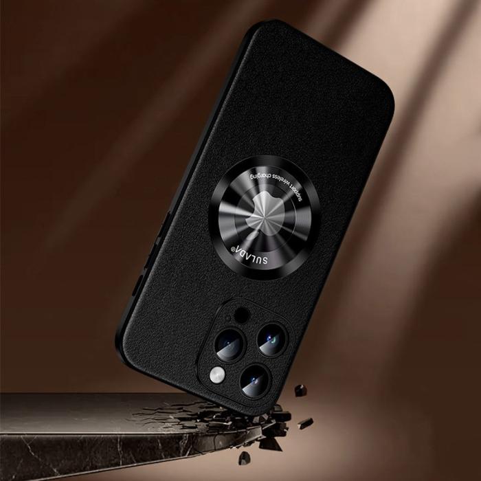 SULADA - SULADA iPhone 14 Pro Skal MagSafe PU Läder Svart Cowhide Texture
