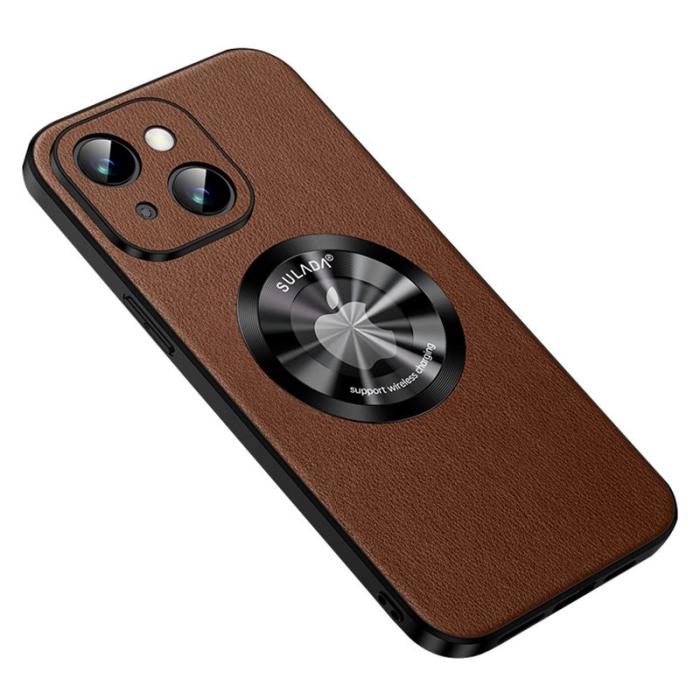 SULADA - SULADA iPhone 14 Skal Cowhide PU Läder TPU MagSafe - Brun