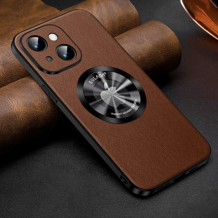 SULADA - SULADA iPhone 14 Skal Cowhide PU Läder TPU MagSafe - Brun