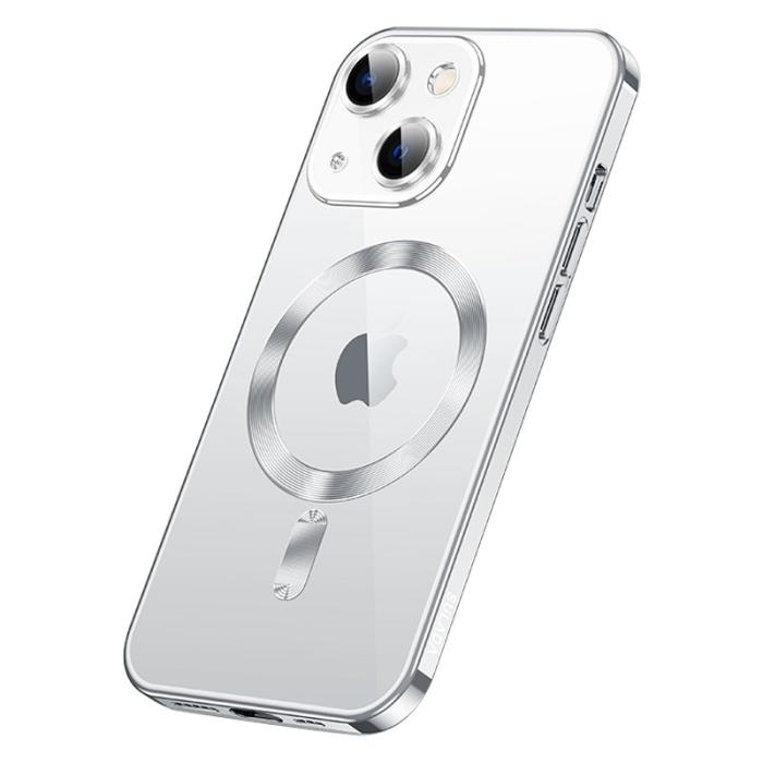 SULADA - SULADA iPhone 15 Magnetiskt Fodral TPU Tempererat Glas Silver
