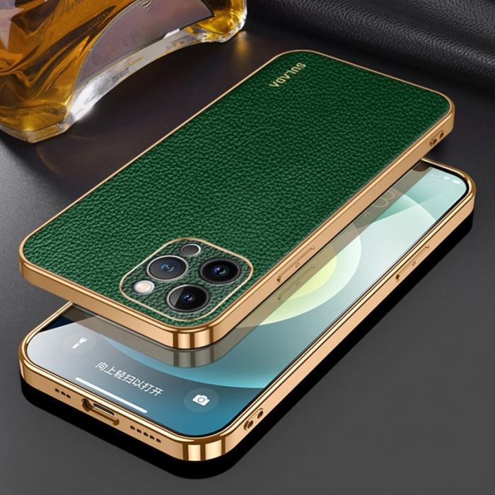 SULADA - SULADA iPhone 15 Pro Max Skal Electroplating PU Läder Grön