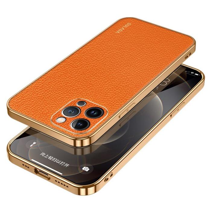 SULADA - SULADA iPhone 15 Pro Max Skal Electroplating PU Läder Orange