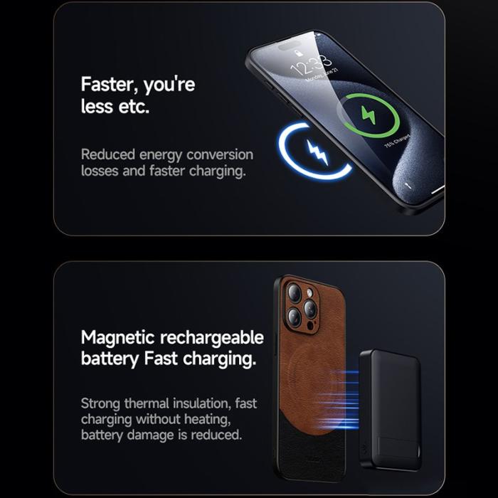 SULADA - SULADA iPhone 15 Pro Max Skal MagSafe Läder Svart