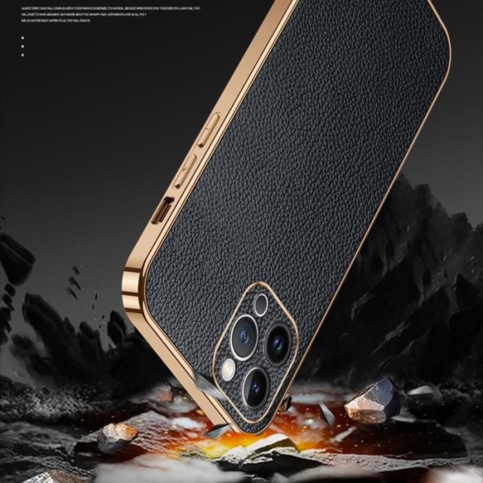 SULADA - SULADA iPhone 15 Pro Skal Litchi Textur PU Läder Kaffe