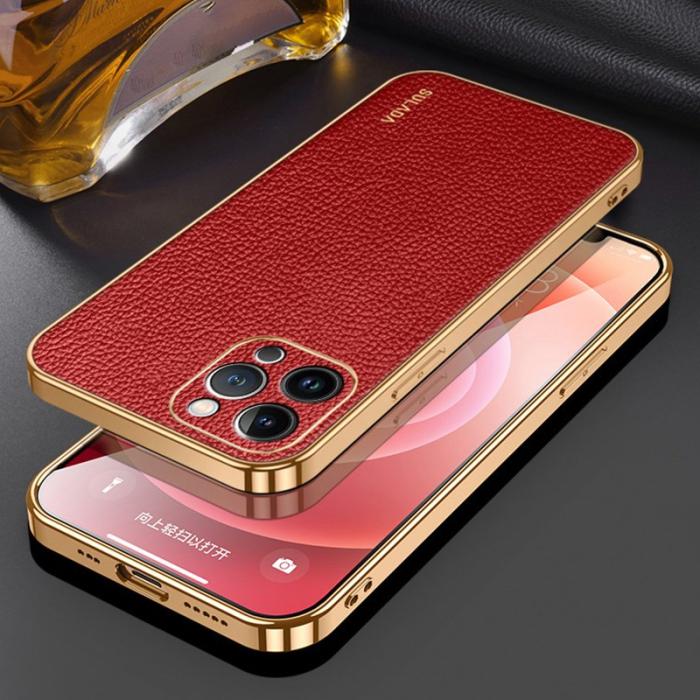 SULADA - SULADA iPhone 15 Pro Skal Litchi Textur PU Läder Röd