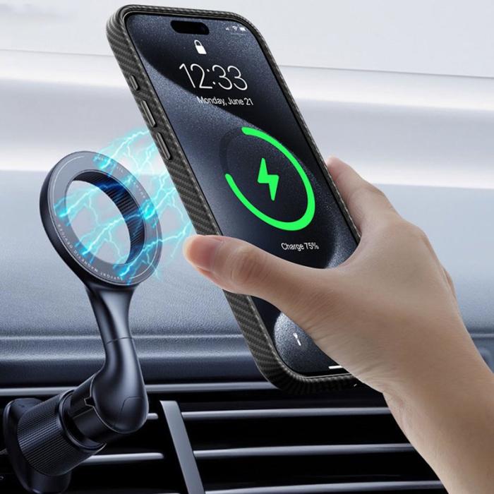 SULADA - SULADA iPhone 15 Pro Skal Magnetiskt Metall Linsskydd Läder Brun